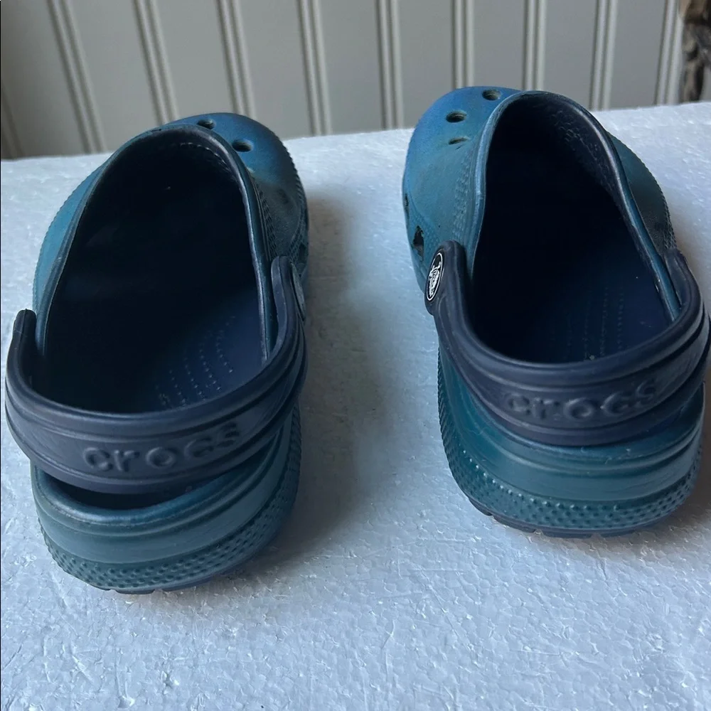 Crocs Kids SlipOn rubber Clogs slingback Mules unisex size 13 aqua/navy